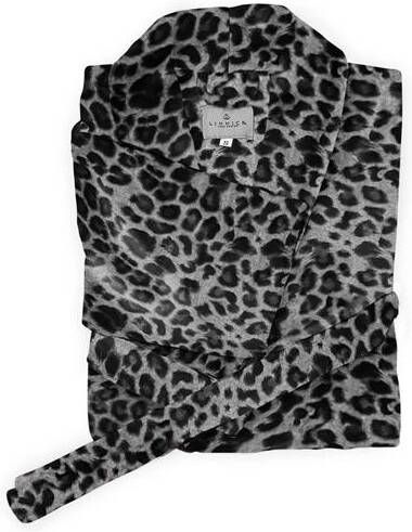 Linnick Flanel Fleece Badjas Leopard zwart|wit