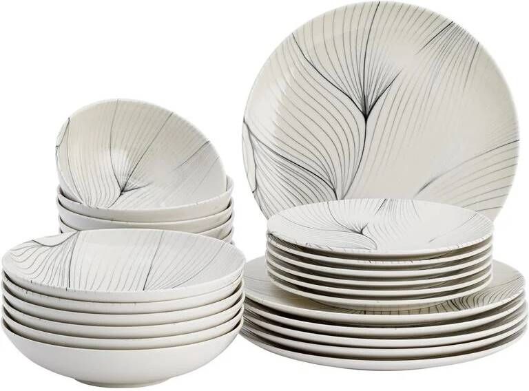 Lite-body Serviesset Hermes 6 personen 24 delig Wit wave grijs