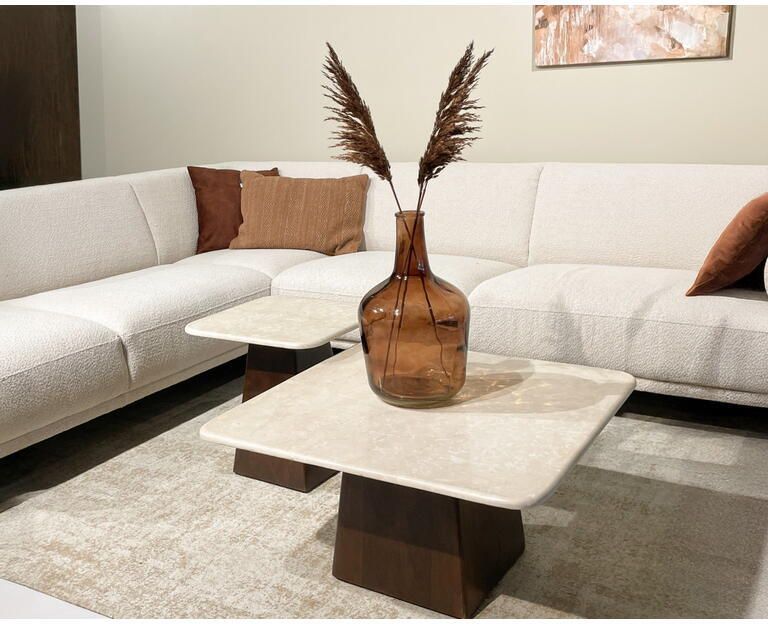 Brix Vierkante Bijzettafel Bottecino Marmer en mangohout 45 x 45cm Beige - Foto 2