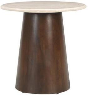 Brix Ronde Bijzettafel Bottecino Marmer en mangohout 45cm Beige - Foto 2