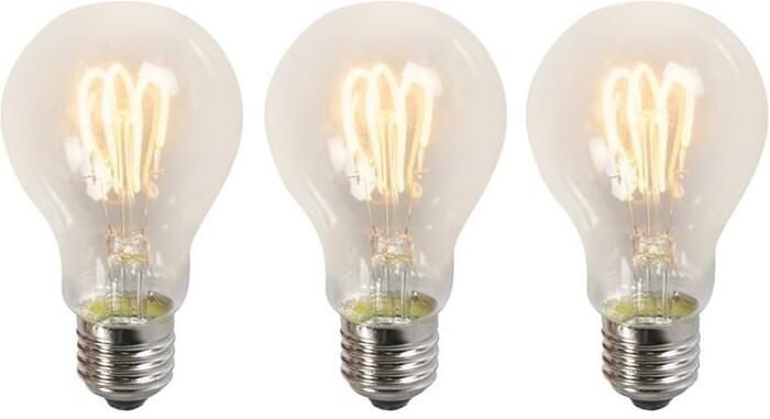 LUEDD Set van 3 E27 LED gedraaide filament lampen A60 helder 3W 210
