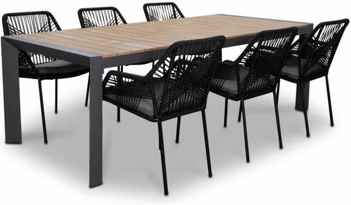 LUX outdoor living Cortona|Seville zwart dining tuinset 7-delig |