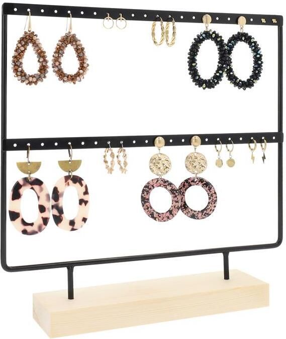 LYVION Oorbellenrekje Groot hout en metaal Bruin en zwart