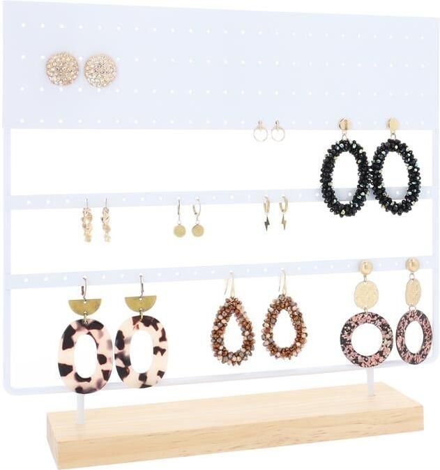 LYVION Oorbellenrekje rechthoek hout en metaal Bruin en wit