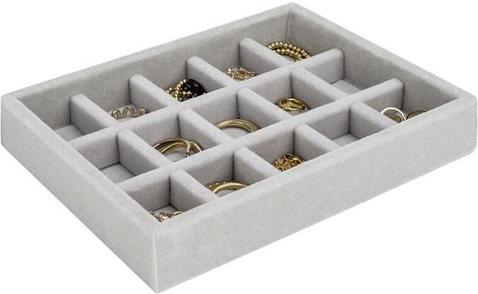 LYVION Sieradendoos met 15 vakken Fluweel Grijs