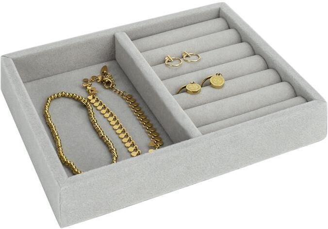 LYVION Sieradendoos met 2 vakken Fluweel Grijs