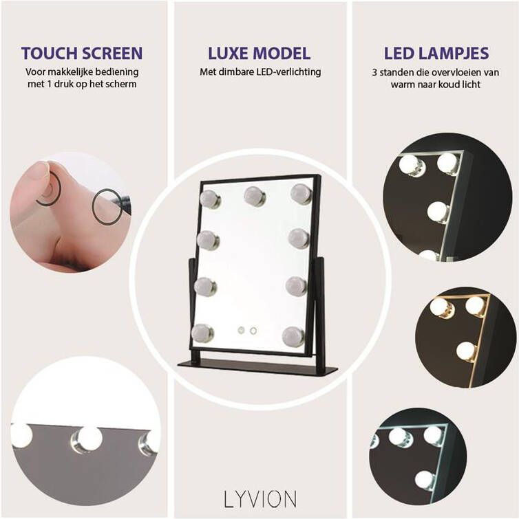 LYVION Make-up spiegel met led bulbs zwart