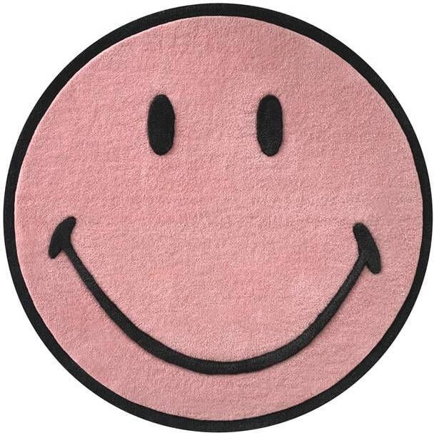 Maison Deux Vloerkleed Smiley Roze Rond diameter 100 cm