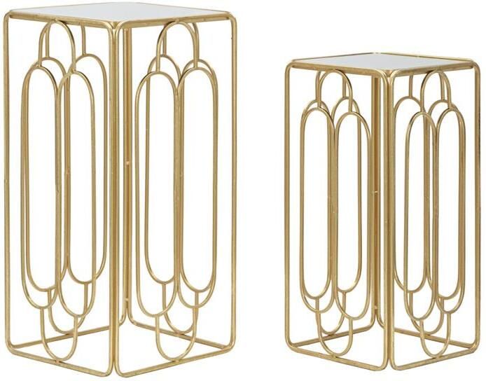 Mauro Ferretti Arty Set van 2 ronde tafels in goud metaal