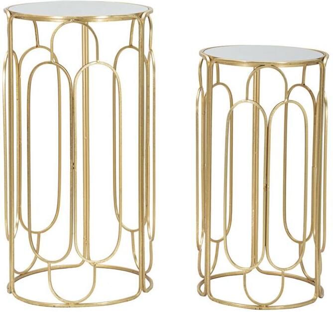 Mauro Ferretti Arty Set van 2 ronde tafels in goud metaal