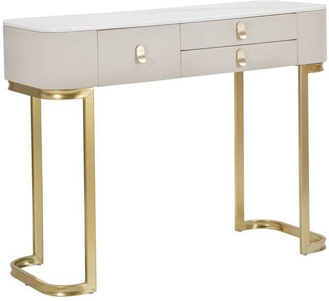 Mauro Ferretti Beauty Console met 3 lades in hout en beige stof