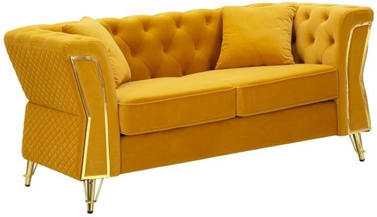 Mauro Ferretti Emy Bank in metaal en mosterd fluweel met kussens