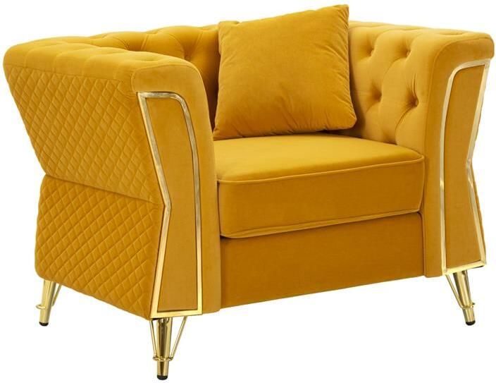 Mauro Ferretti Emy Fauteuil in metalen en fluwelen mosterd met kussen