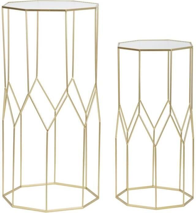 Mauro Ferretti Glass Set van 2 tafels in goud metaal en glas
