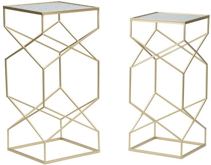 Mauro Ferretti Glassy Set van 2 tafels in goud metaal en glas