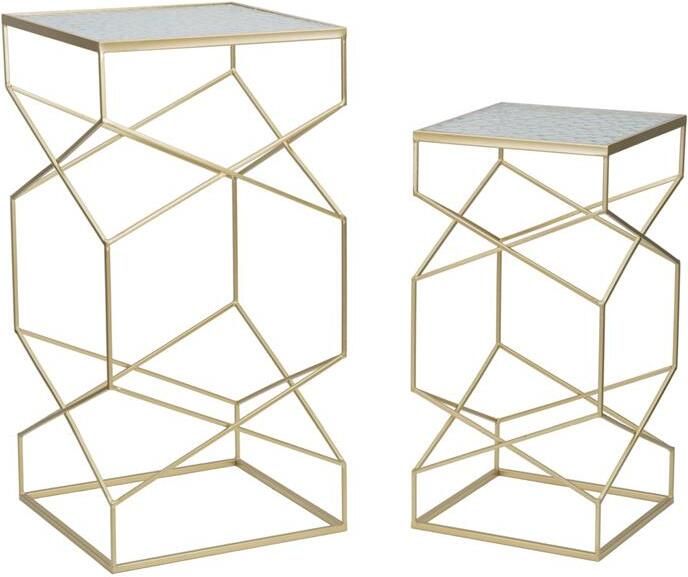 Mauro Ferretti Glassy Set van 2 tafels in goud metaal en glas