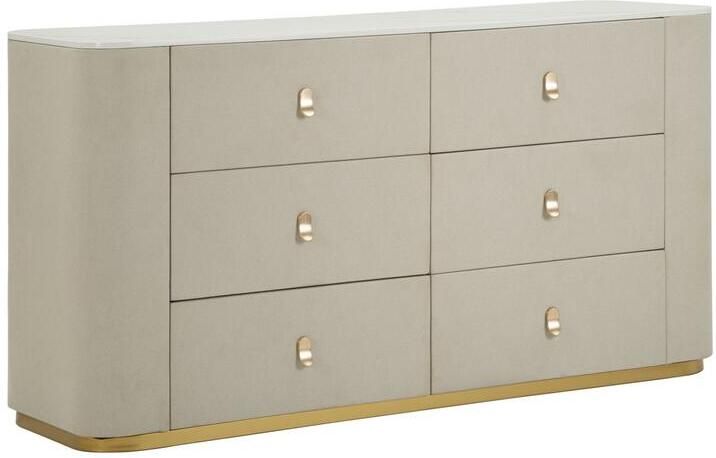 Mauro Ferretti Kast in beige stof en goudkleurig metaal 140x45x76 cm