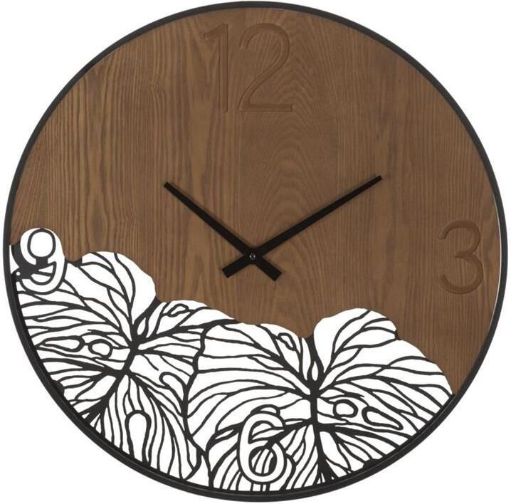 Mauro Ferretti Leaf Ronde wandklok in hout en metaal bruin