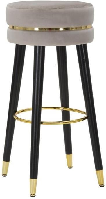 Mauro Ferretti Paris Ronde barkruk in grijze stof met houten poten