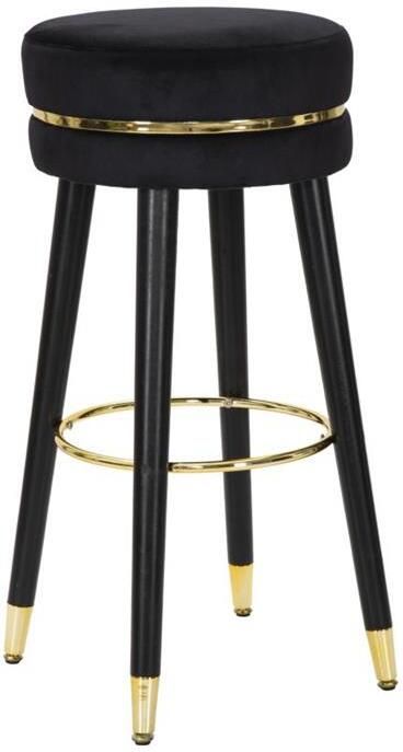 Mauro Ferretti Paris Ronde barkruk in zwarte stof met houten poten