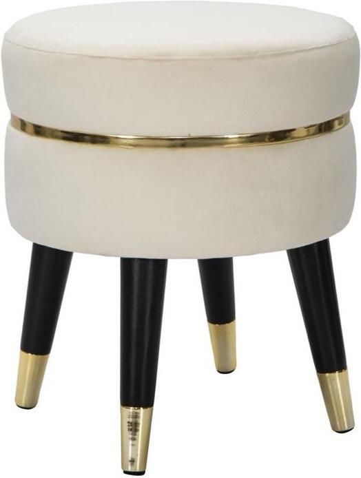 Mauro Ferretti Paris Ronde beige stoffen poef met houten poten