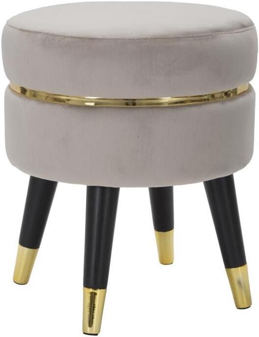 Mauro Ferretti Paris Ronde grijze stof poef met houten poten