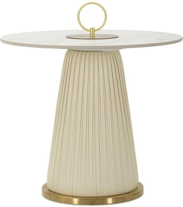 Mauro Ferretti Salontafel in crème leer met marmeren blad cm ø 60x54