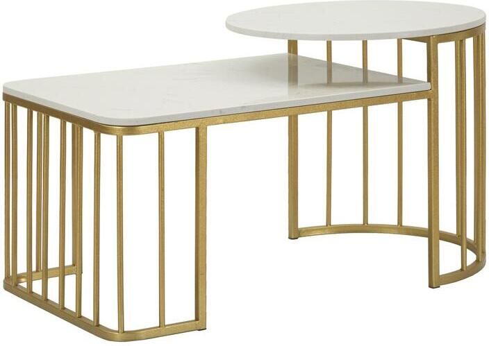 Mauro Ferretti Salontafel in goudkleurig metaal en marmer cm 90x50x50