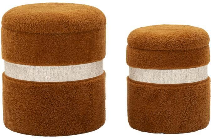 Mauro Ferretti Set van 2 bruine opbergpoefs cm ø 40x47-32x38