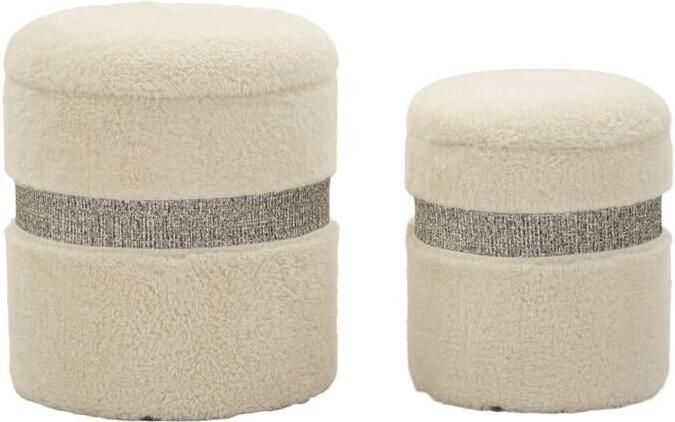 Mauro Ferretti Set van 2 opbergpoefs crème cm ø 40x47-32x38