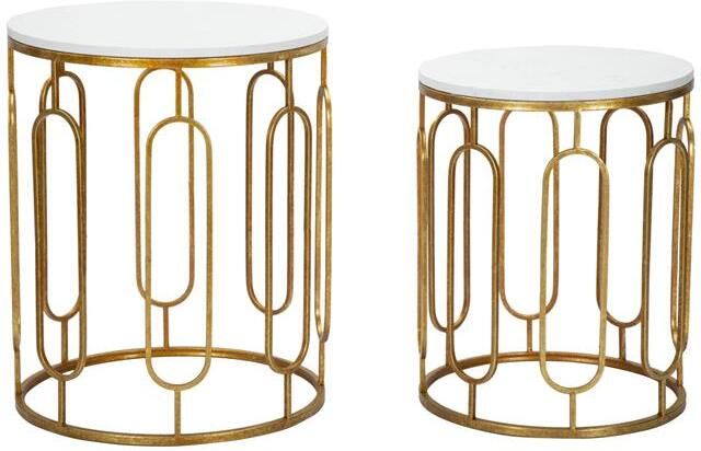 Mauro Ferretti Tory marble Set van 2 tafels in goud metaal