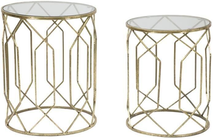 Mauro Ferretti Tunisi Set van 2 tafels in goud metaal met glas