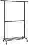 MAZAZU Kledingrek met Wieltjes Duurzaam en Functioneel Zwart Metalen Frame 2 Stangen 130x49x198 cm - Thumbnail 2