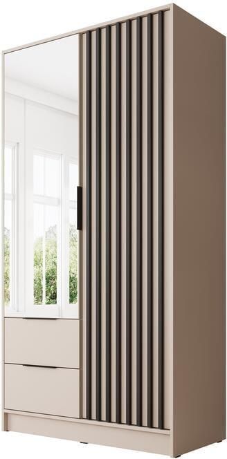 MEUBELLA Kledingkast Nairobi Beige Zwart 105 cm met spiegel - Foto 2