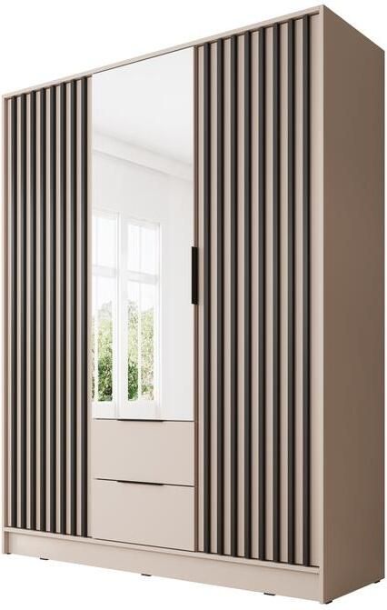 MEUBELLA Kledingkast Nairobi Beige Zwart 155 cm met spiegel - Foto 2