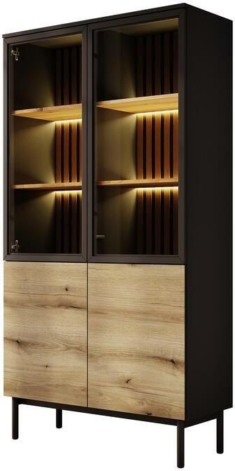 MEUBELLA Vitrinekast Ludwig Zwart Eiken 100 cm Hoog - Foto 2