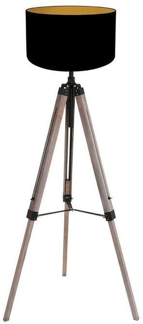 Mexlite Vloerlamp Triek Driepoot incl. Linnen Kap Zwart Goud Ø 40cm