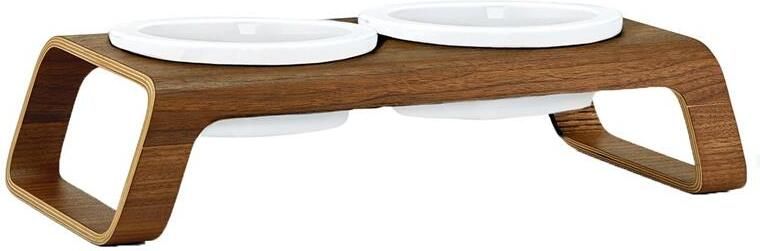 MiaCara Desco hondenvoerbak porselein small walnoot