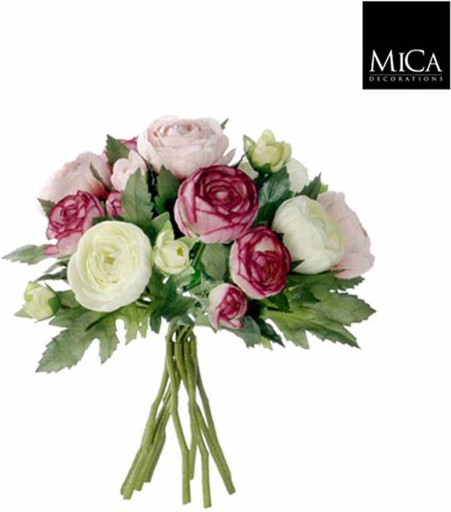 Mica Decorations Ranonkels Kunstbloemen Boeket H22 x Ø19 cm Roze