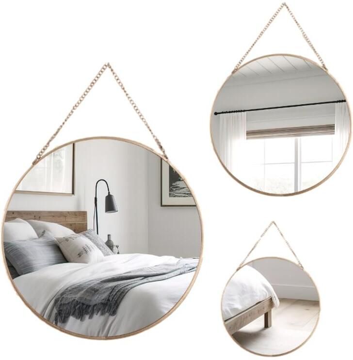 MISOU Spiegel Set van 3 Rond Goud Metaal Wandspiegel Wanddecoratie...