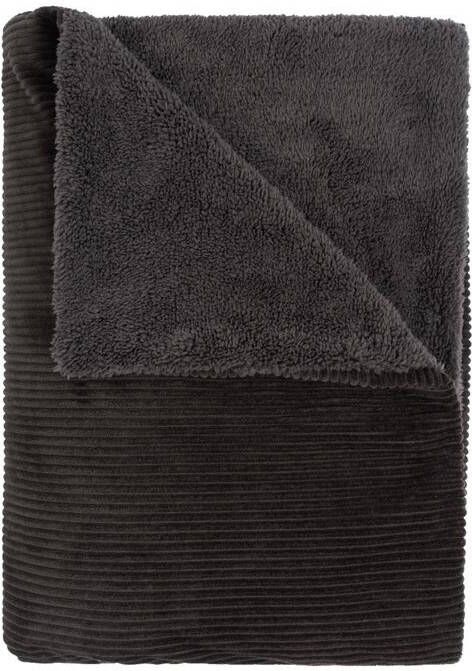 Mistral Home Plaid-Polyester-Corduroy sherpa-150x200 cm-Zwart