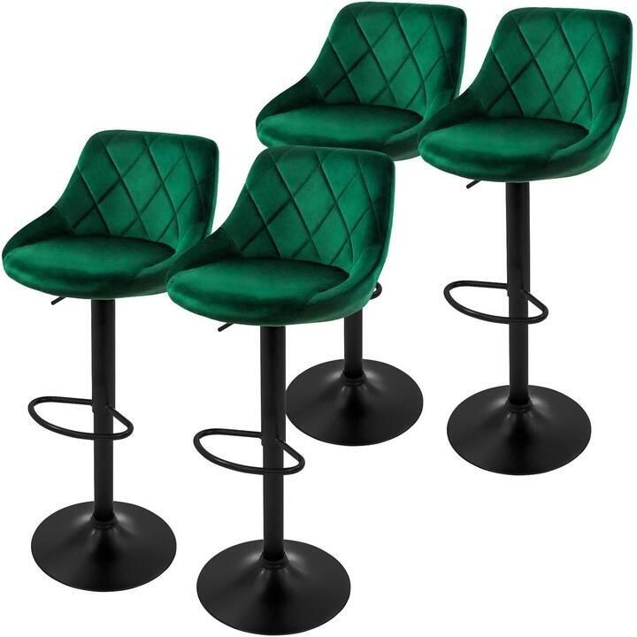 Ml-design barkruk set van 4 fluwelen bekleding groen gestoffeerde barkruk met rugleuning en voetensteun barkruk in hoogte verstelbaar 62-82 cm 360° draaibaar bistrokruk draaibare barkrukken - Foto 4