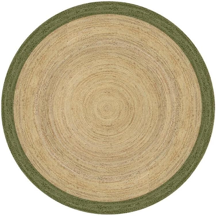 MrCarpet Rond jute vloerkleed naturel Groen met rand 120cm - Foto 2