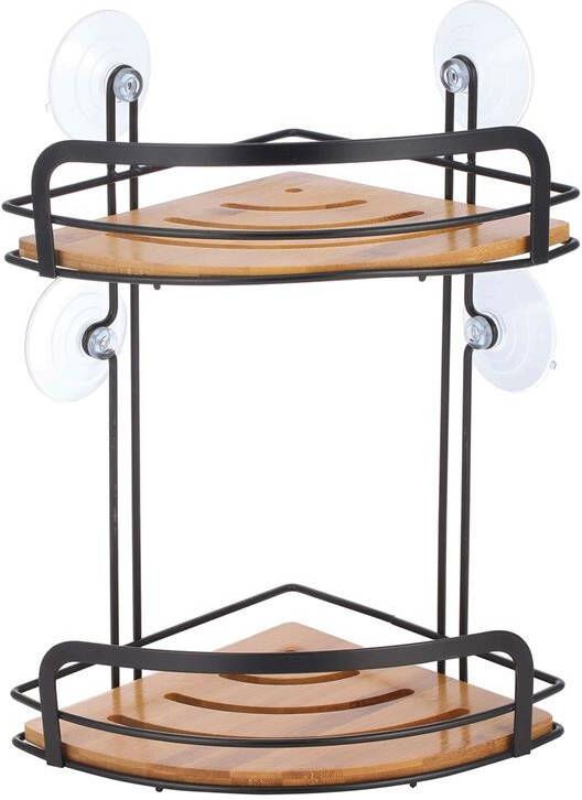 MSV doucherekje 2-laags zwart H34 cm metaal|bamboe luxe
