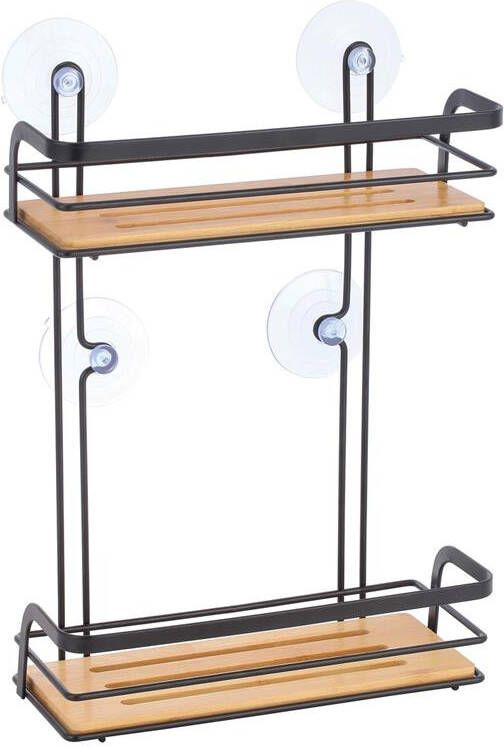 MSV doucherekje 2-laags zwart H37 cm metaal|bamboe luxe
