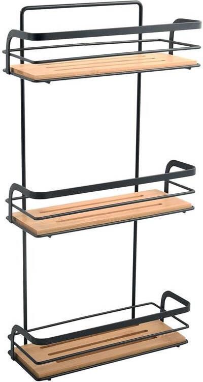 MSV doucherekje 3-laags zwart H49 cm metaal|bamboe luxe