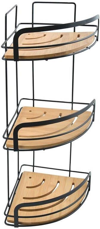 MSV doucherekje 3-laags zwart H49 cm metaal|bamboe luxe