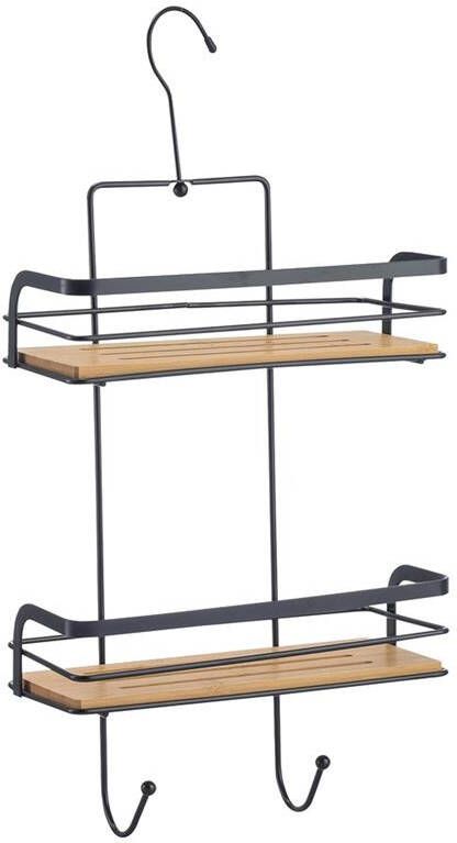 MSV doucherekje hangend 2-laags bamboe hout metaal H49 cm