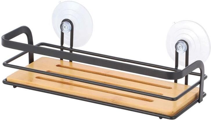 MSV doucherekje zwart 26 x 12 cm metaal|bamboe luxe