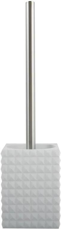 MSV Toiletborstel houder Kubik kunststeen wit|zilver 37 cm